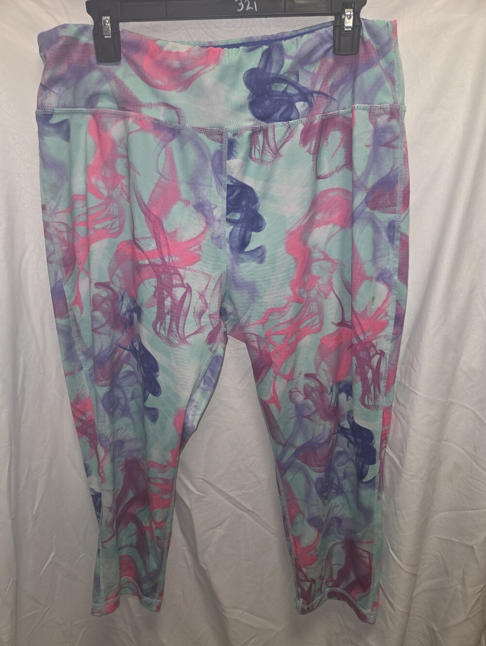 Just Be Sport Leggings Women's 1X Multicolor Green Pink Purple No Pockets W Flaw